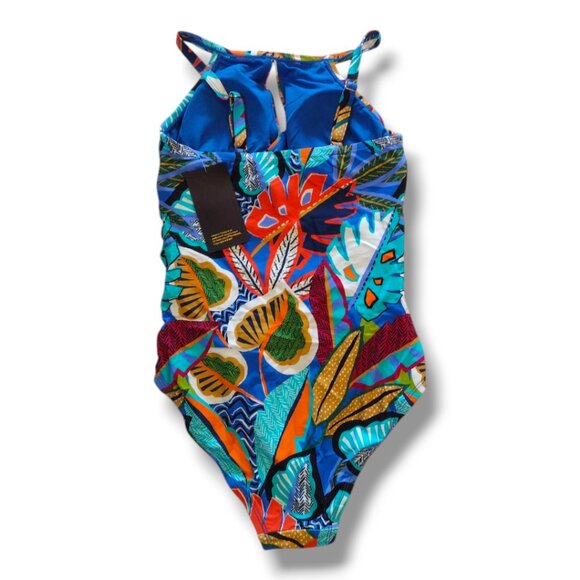 Kathy Ireland One Piece Shirred High Neck Keyhole Swimsuit - Picture 3 of 3